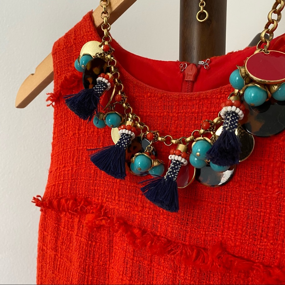 J.Crew Firey Red Tweed Dress w Fringe